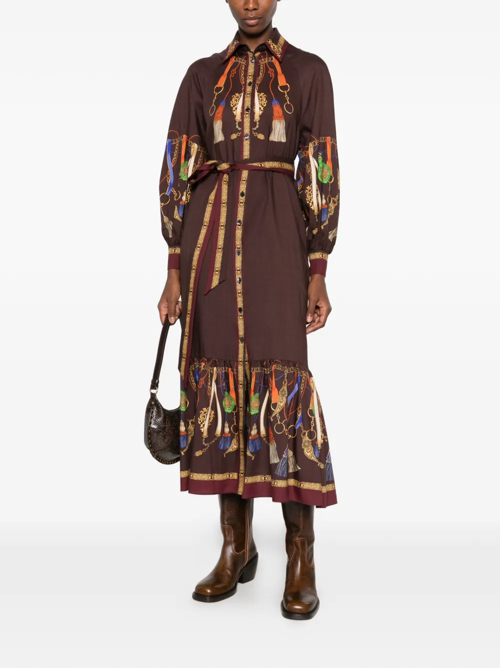 ETRO tassel-print belted dress Bruin