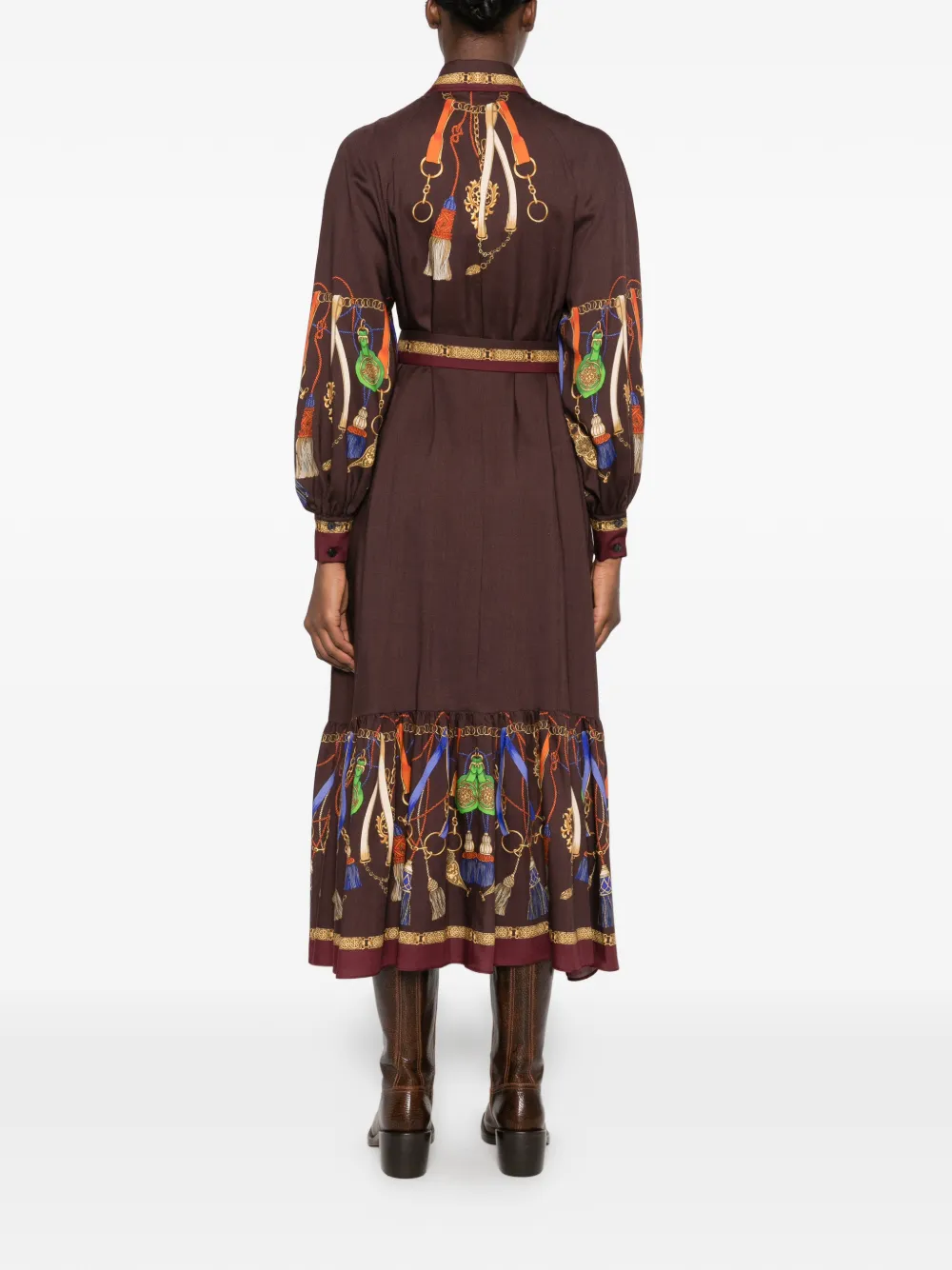 ETRO tassel-print belted dress Bruin