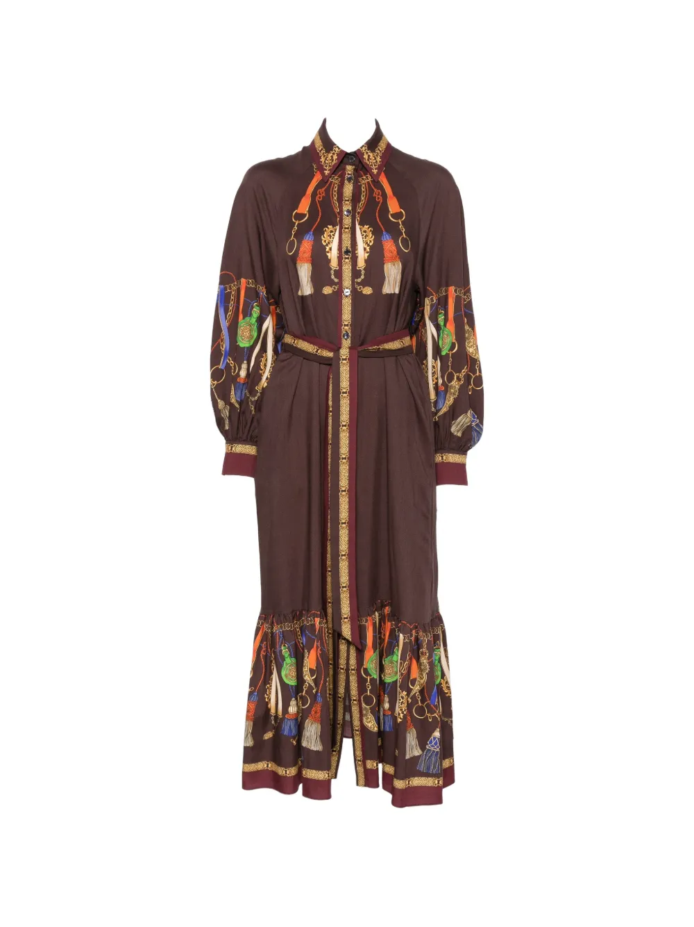 ETRO tassel-print belted dress - Brown