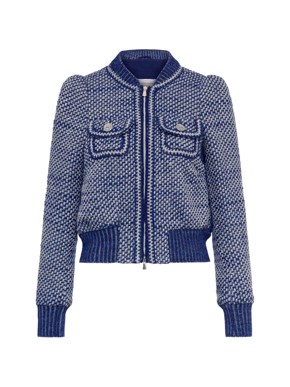 Maison Common Tweed Bomber Jacket In Blue