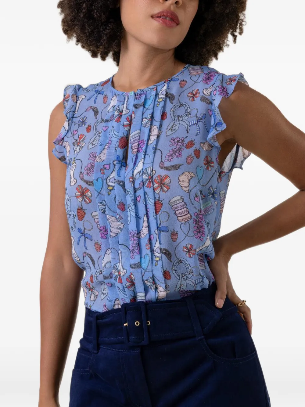 MAISON COMMON perfume-print silk blouse Blauw
