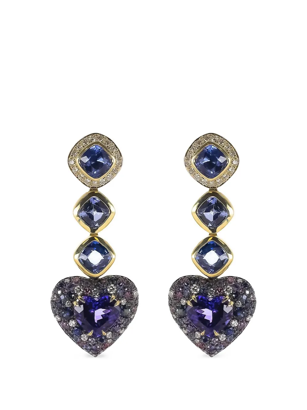 Jared Lehr Orecchini pendenti a cuore con zaffiro e tanzanite - Oro