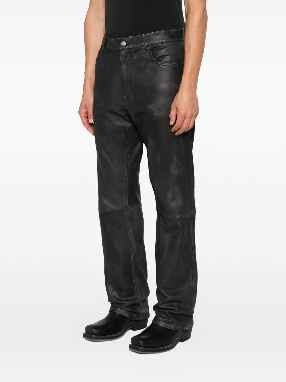 Haikure Blake leren broek met vlakken Zwart