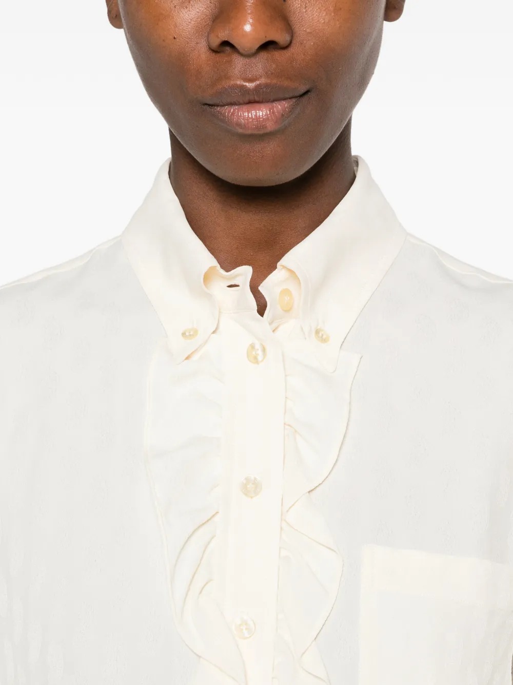 ETRO ruffled-trim long-sleeved shirt Beige