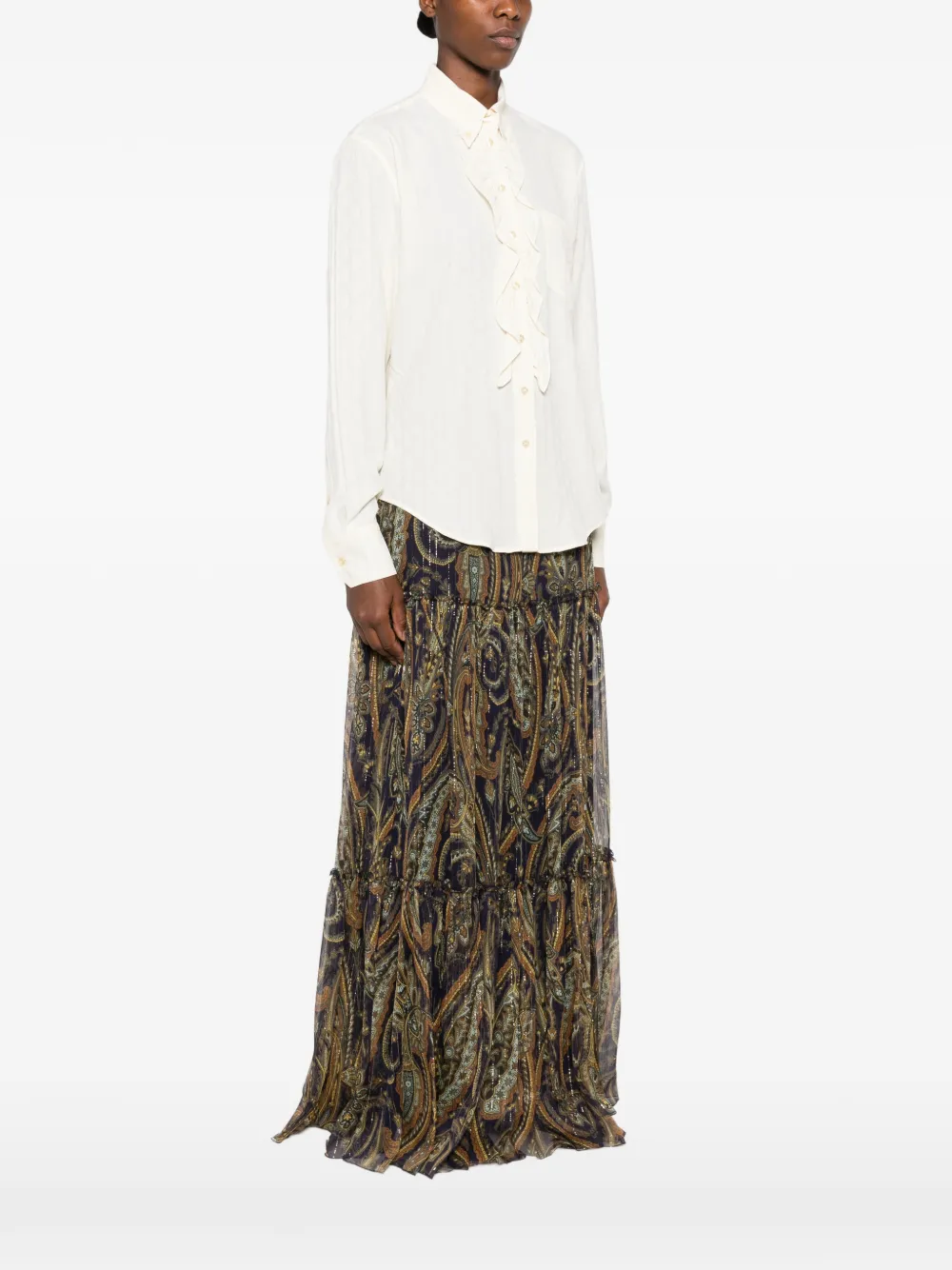 ETRO ruffled-trim long-sleeved shirt Beige
