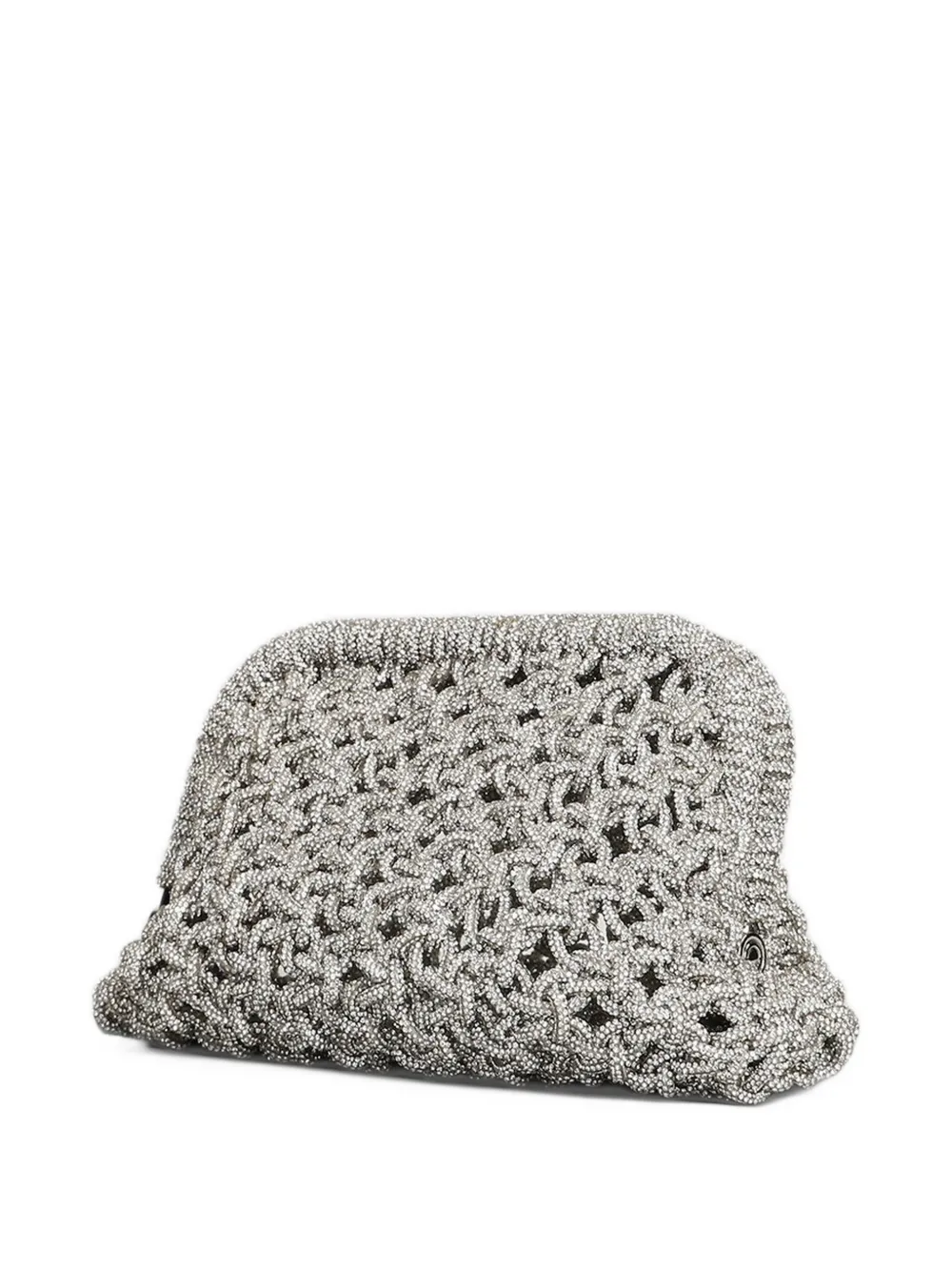 TWENTY FOURHAITCH Kaira crystal-embellished woven clutch bag Zilver
