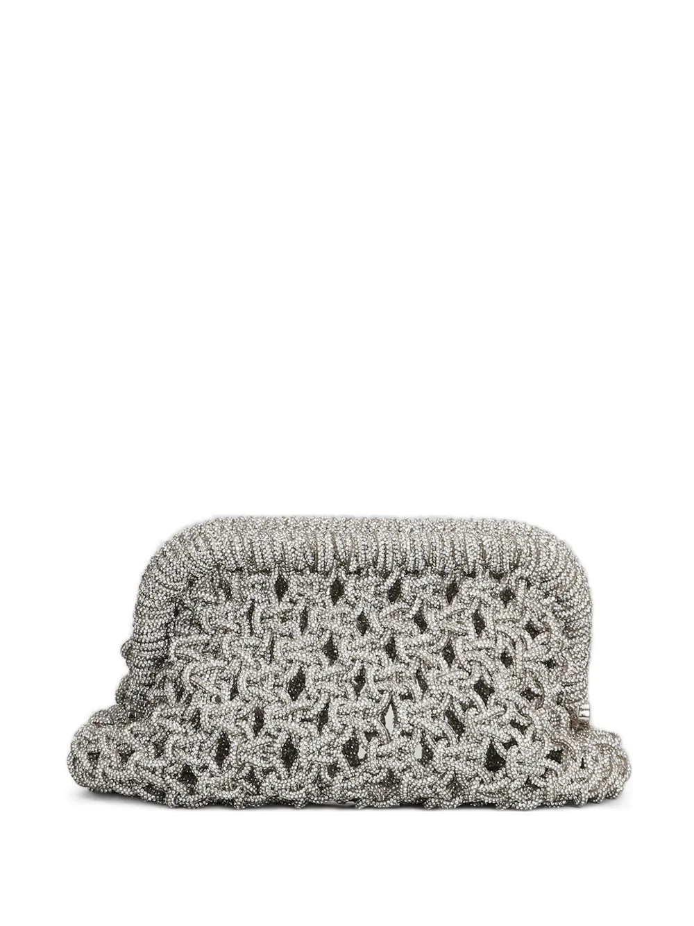 TWENTY FOURHAITCH Kaira crystal-embellished woven clutch bag - Argento