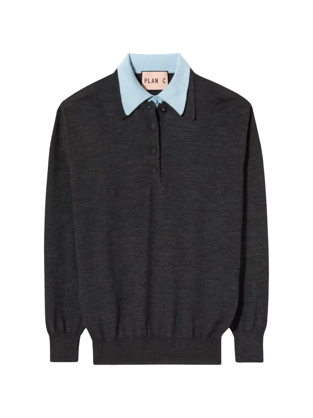Plan C contrast-collar long-sleeve polo top Grijs