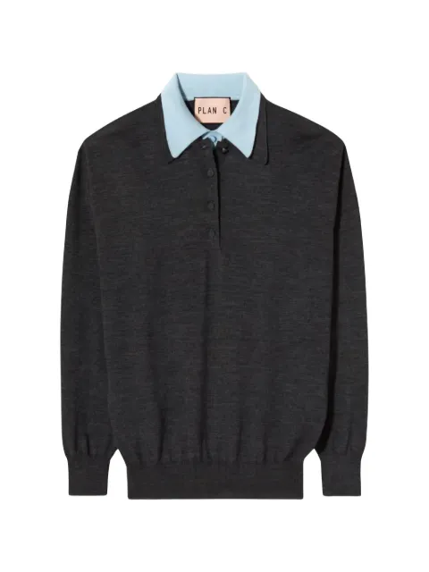 Plan C contrast-collar long-sleeve polo top