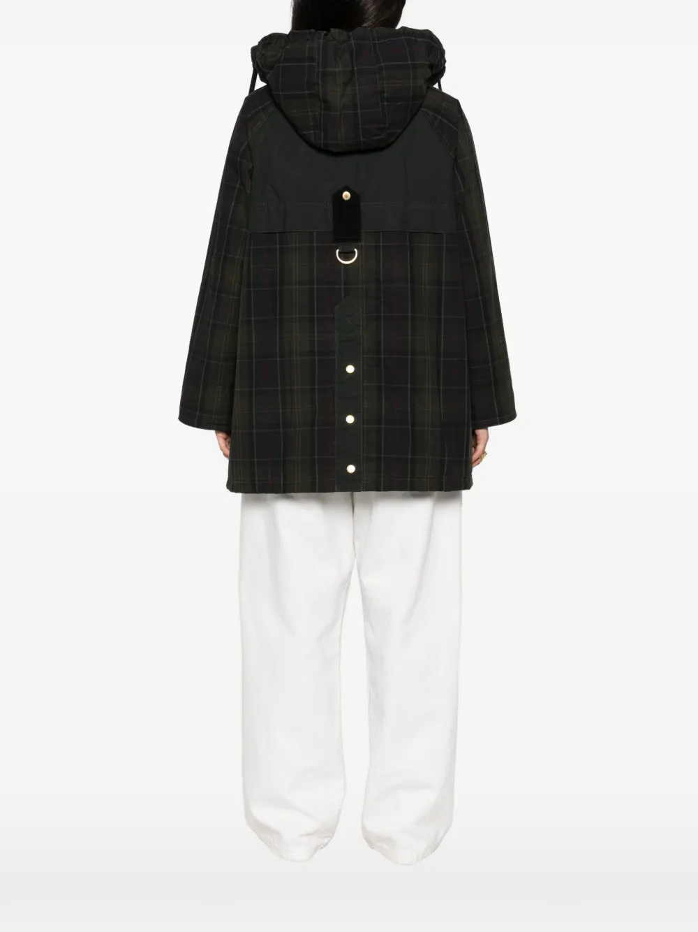 Barbour Elsie tartan-panelled hooded coat Groen