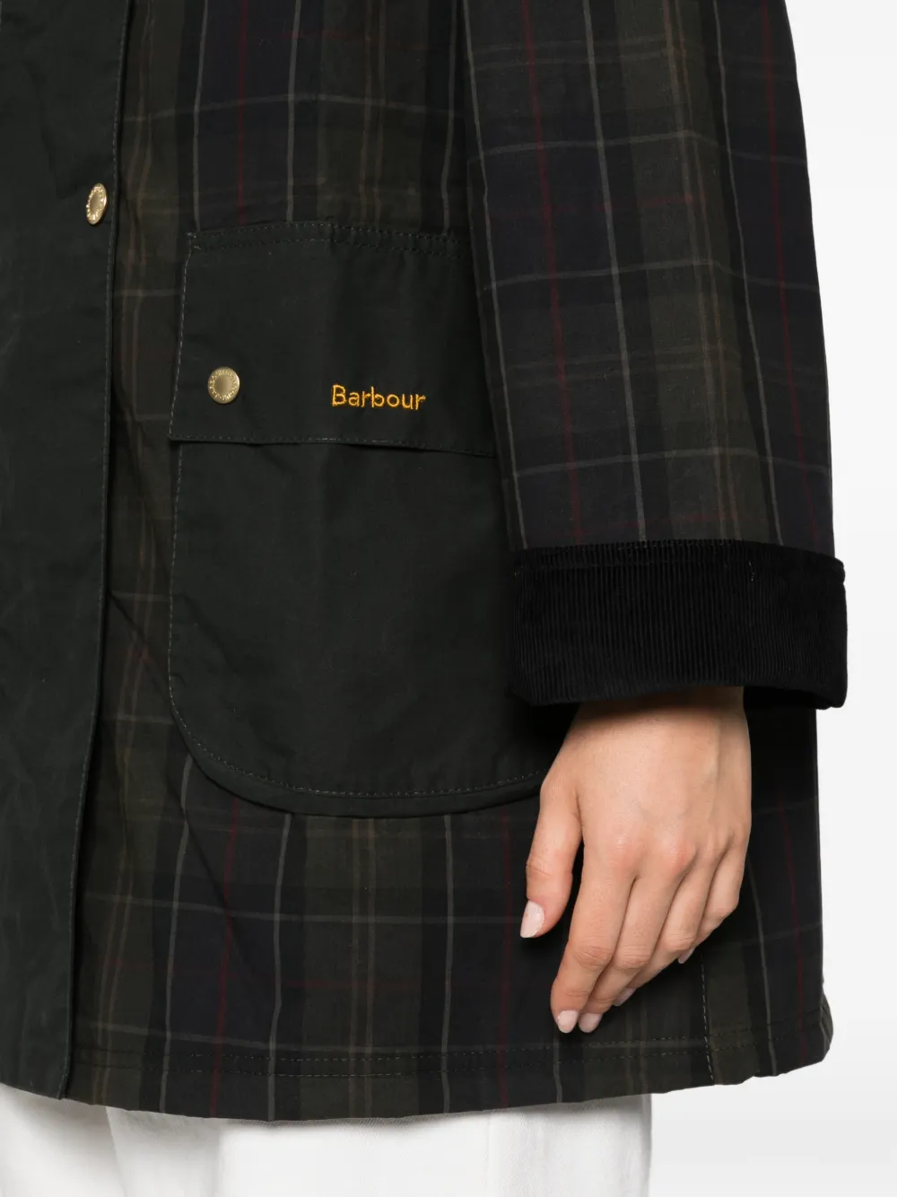 Barbour Elsie tartan-panelled hooded coat Groen