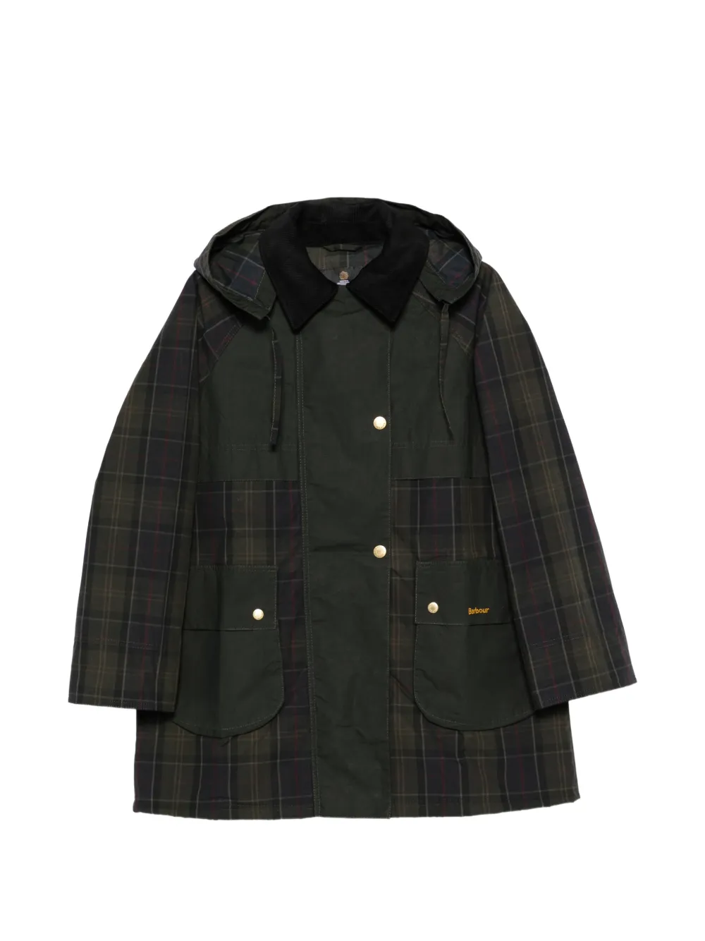 Barbour Elsie tartan-panelled hooded coat - Verde