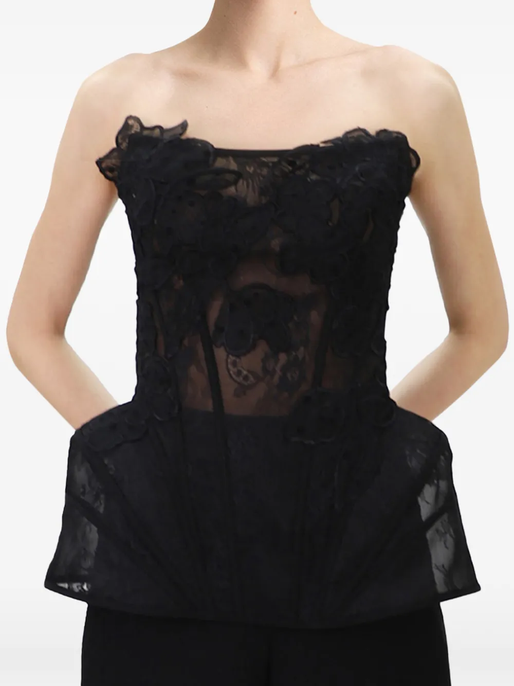 Gemy Maalouf Strapless korsettop met kanten laag Zwart