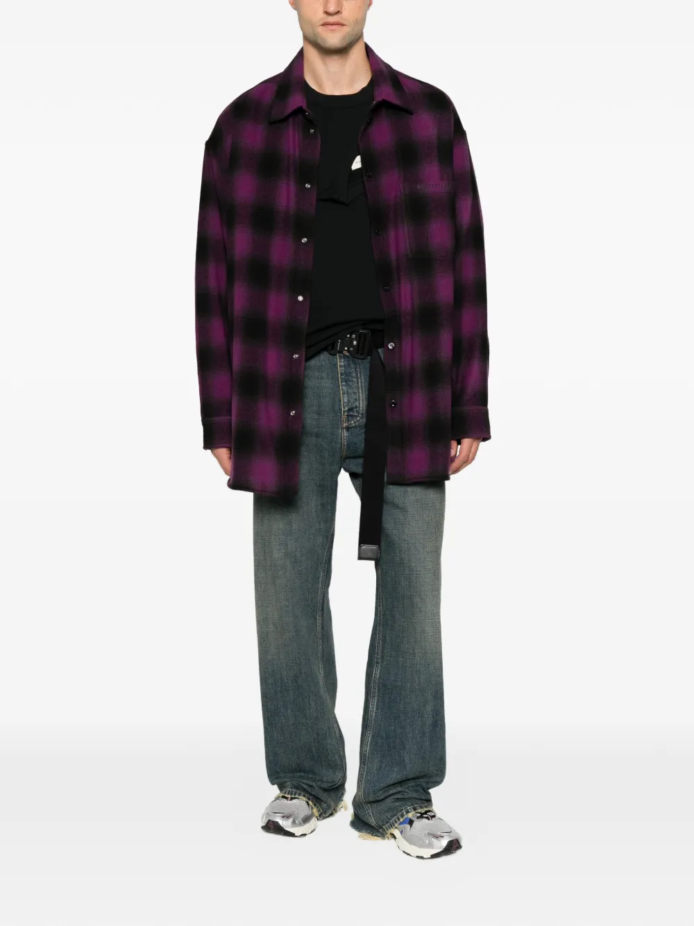 Balenciaga Geruit overhemd met geborduurd logo Paars