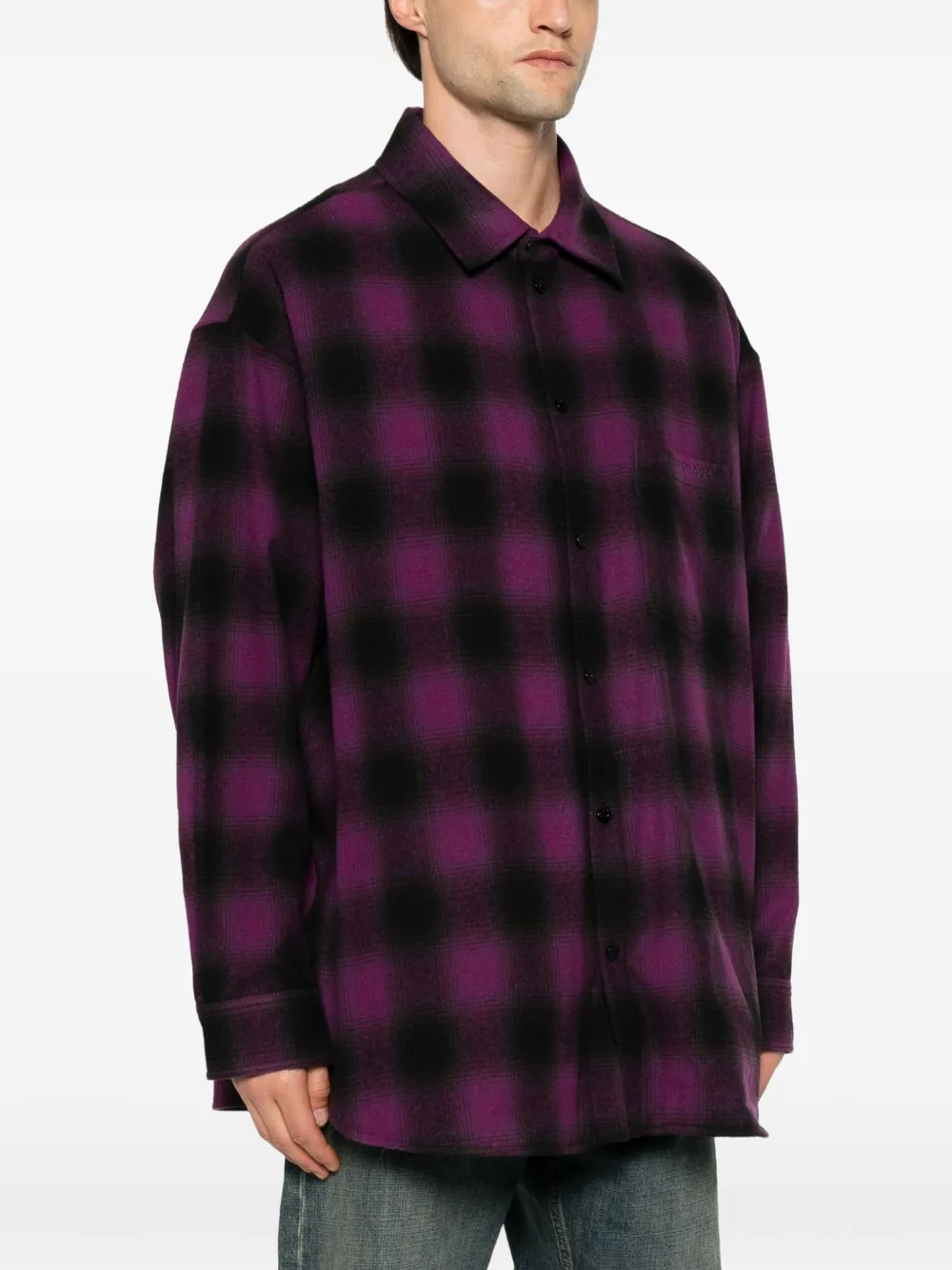 Balenciaga Geruit overhemd met geborduurd logo Paars