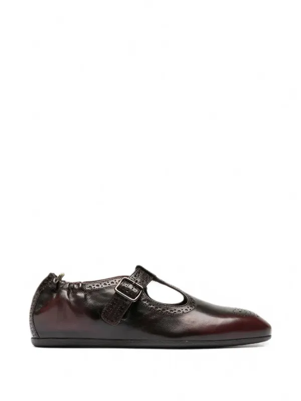 Officine Creative T-bar Perforated Buckle-fastening Ballet Flats in Brown
