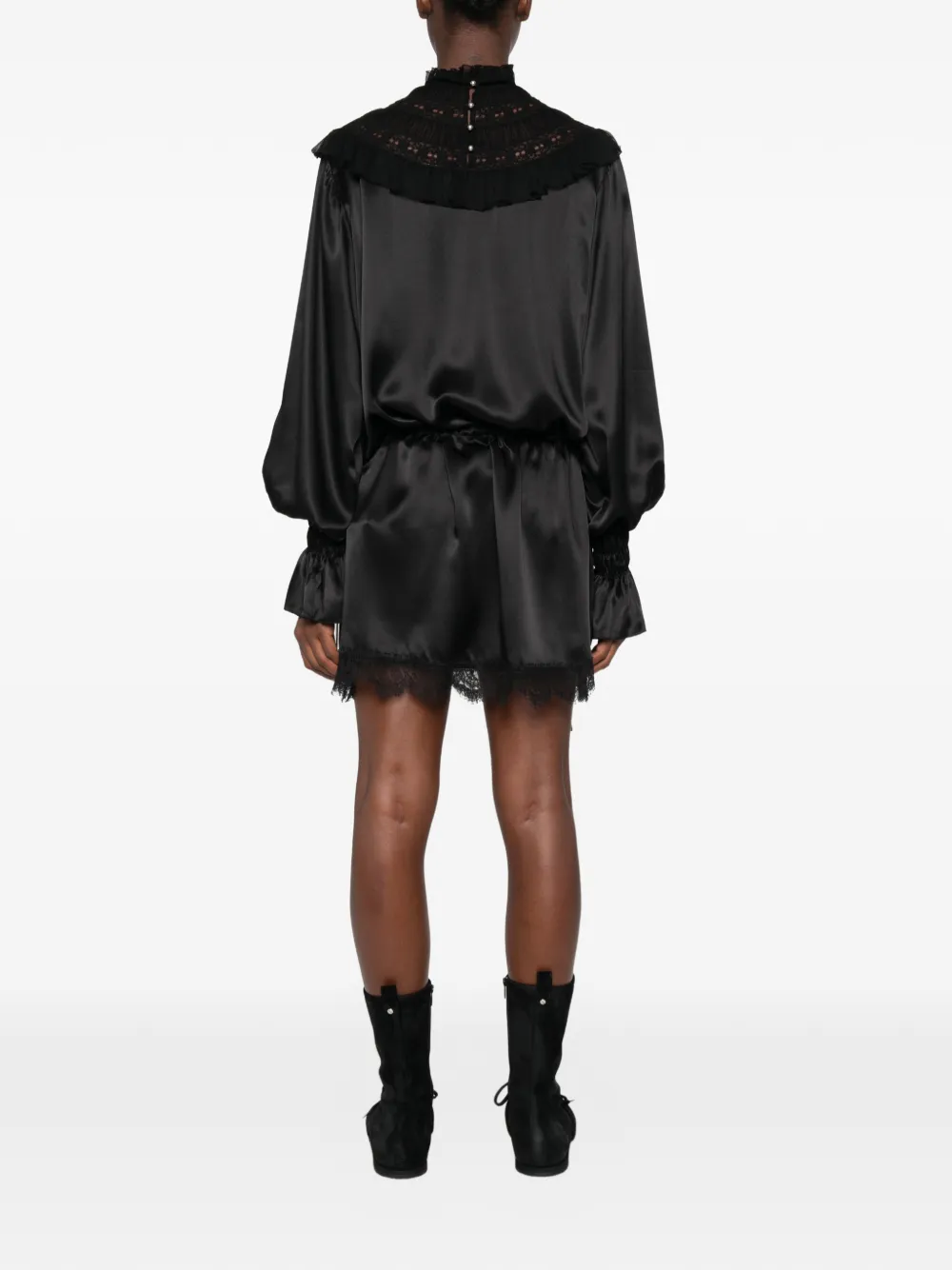 Ann Demeulemeester Mini-jurk met kanten afwerking en ruches Zwart