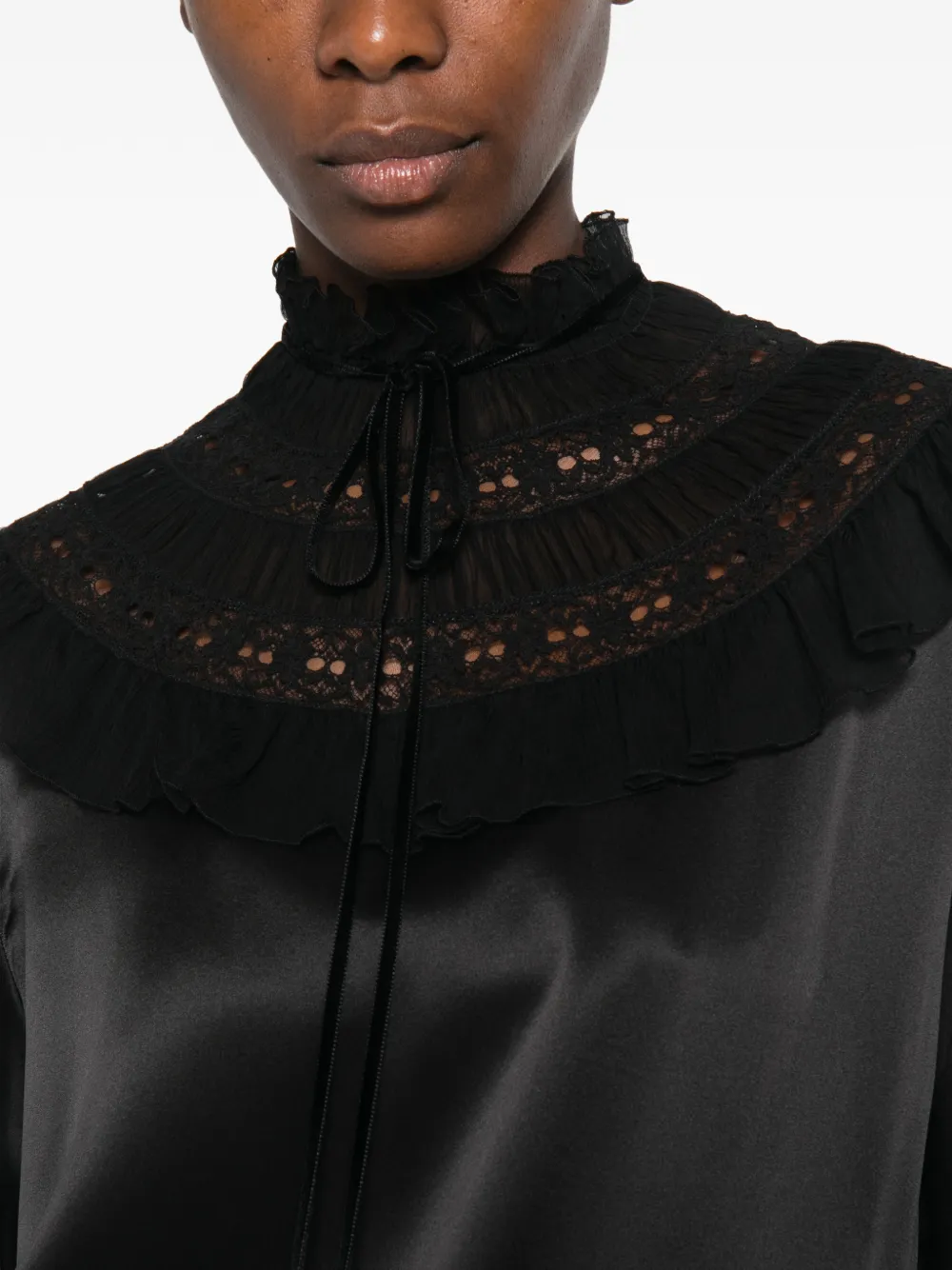 Ann Demeulemeester Mini-jurk met kanten afwerking en ruches Zwart