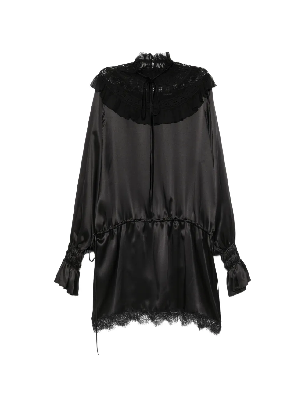 Ann Demeulemeester lace-trimmed ruffled mini dress