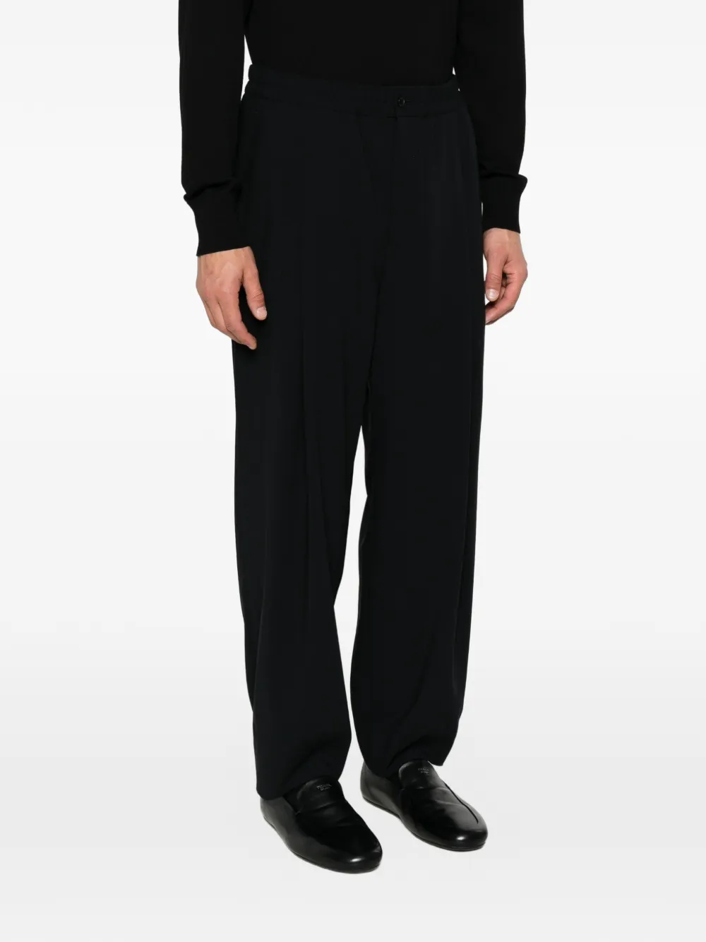 Giorgio Armani Broek met elastische tailleband en geplooide voorkant Blauw