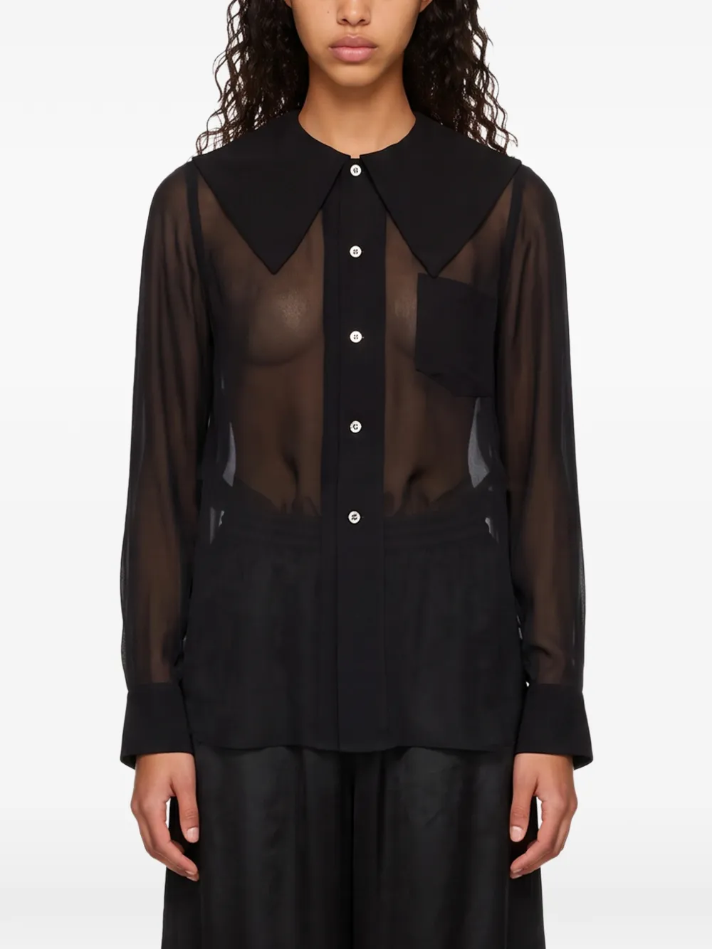 Comme Des Garçons sheer pointed-collar shirt Zwart