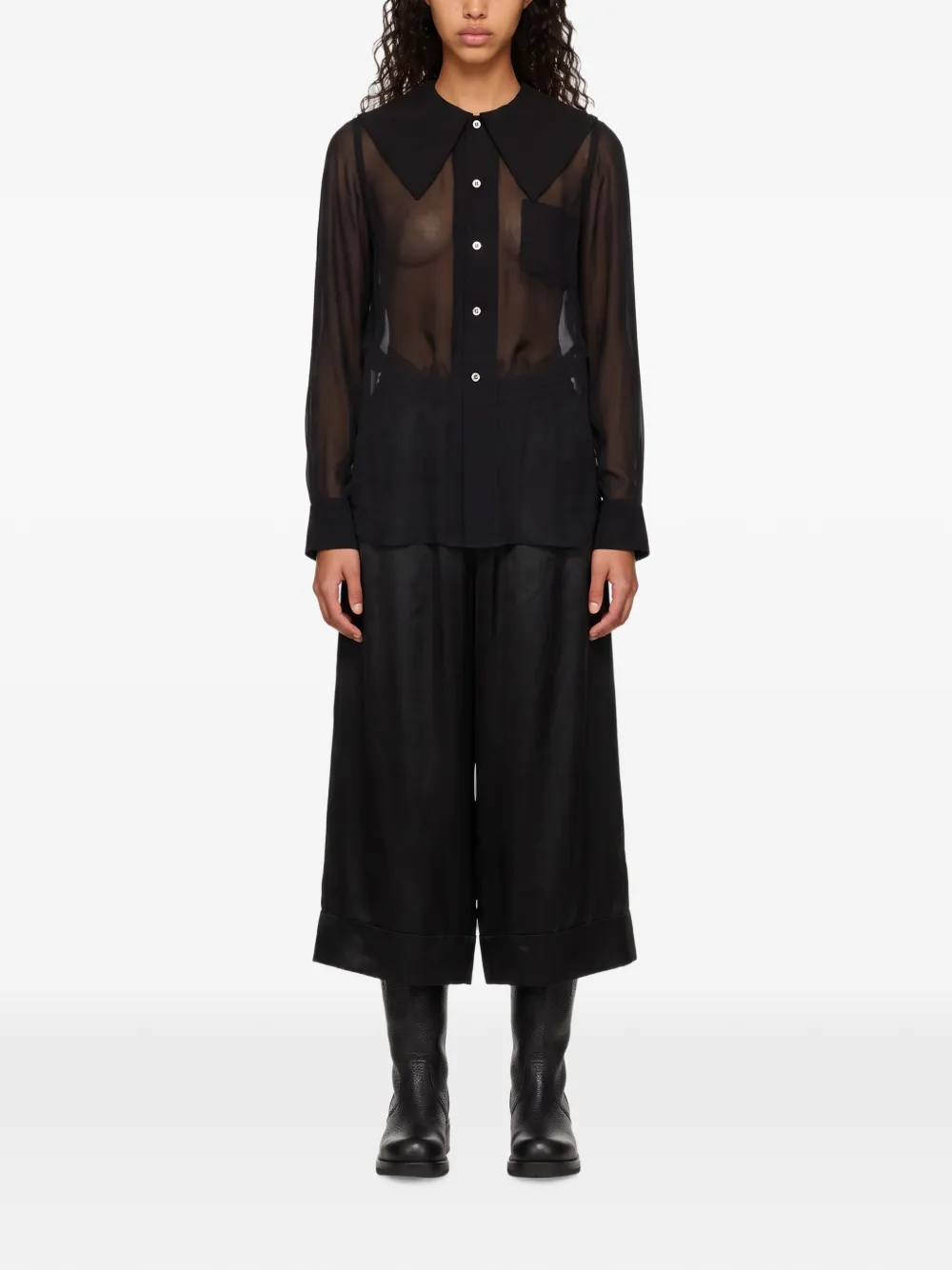 Comme Des Garçons sheer pointed-collar shirt Zwart