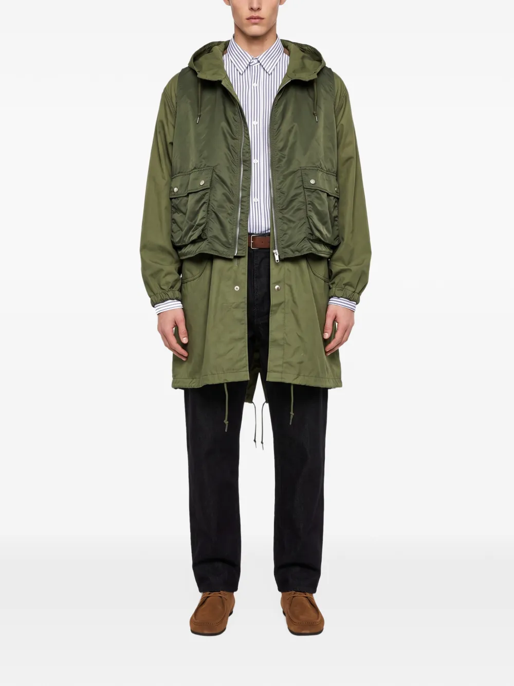 Comme des Garçons Homme layered-design hooded coat Groen