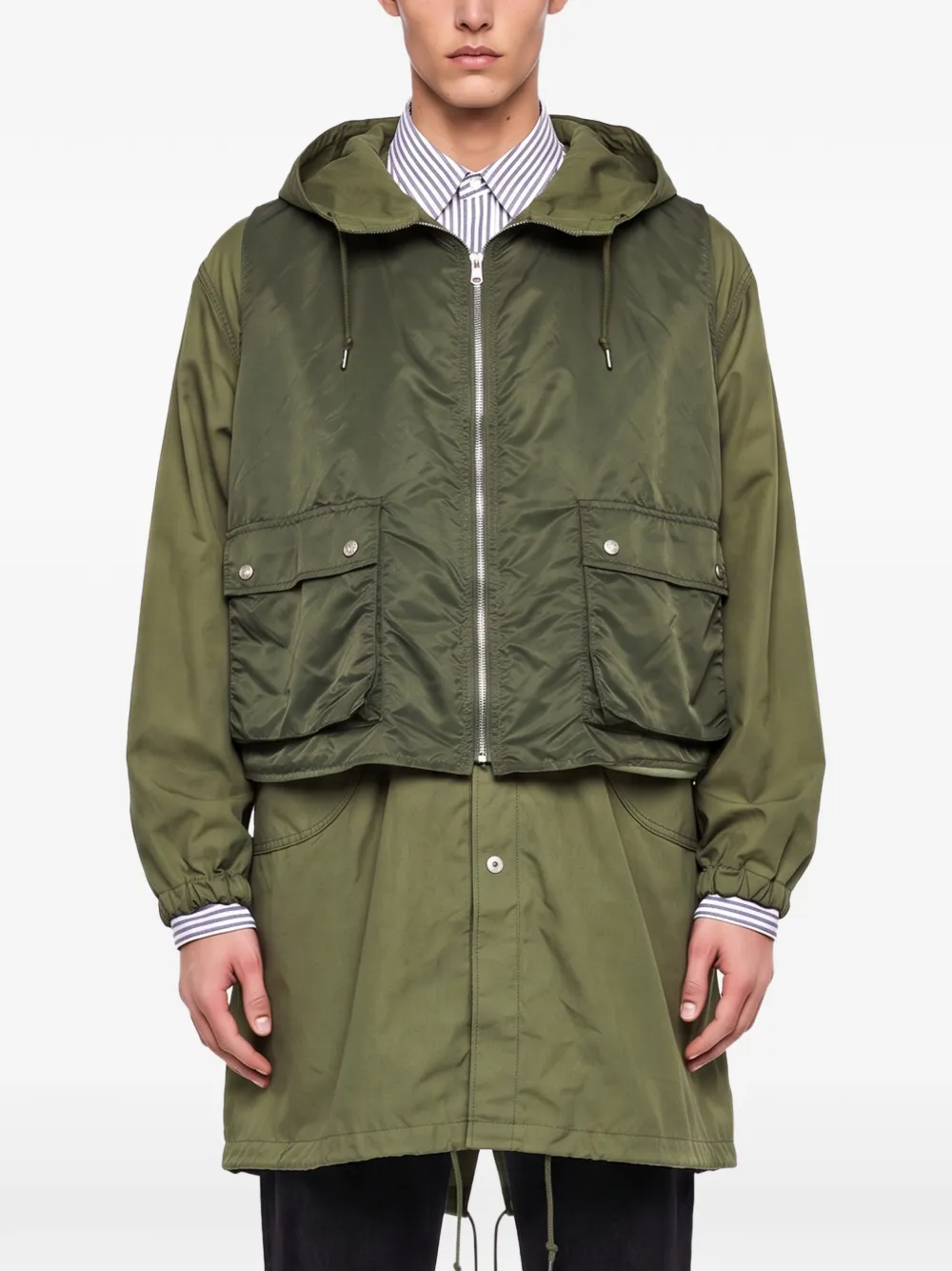 Comme des Garçons Homme layered-design hooded coat Groen