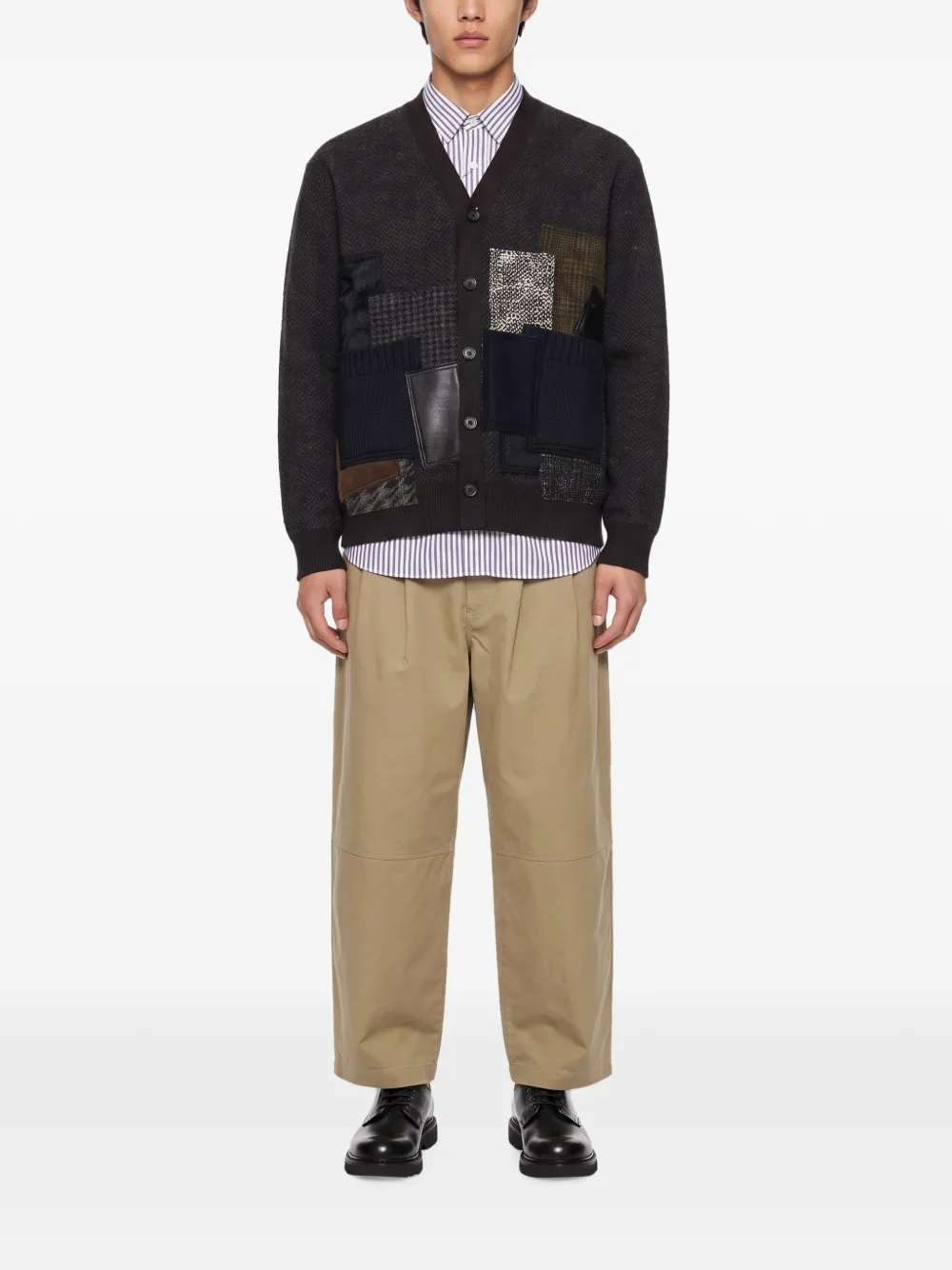 Junya Watanabe MAN Vest met patchwork en visgraatpatroon Grijs