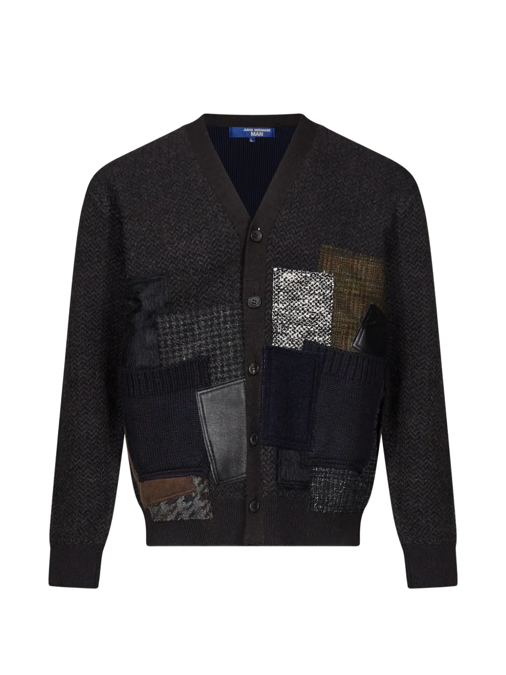 Junya Watanabe MAN patchwork herringbone cardigan - Grigio