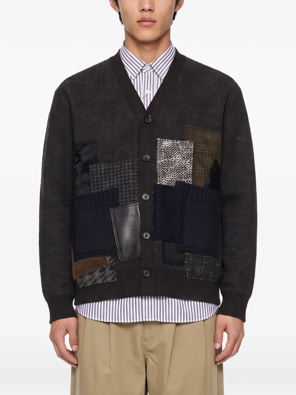 Junya Watanabe MAN Vest met patchwork en visgraatpatroon Grijs