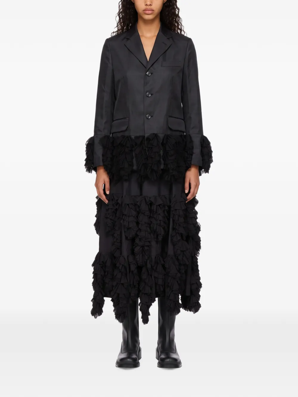 Comme Des Garçons Ruffled Asymmetric Midi Skirt in Black, view 2