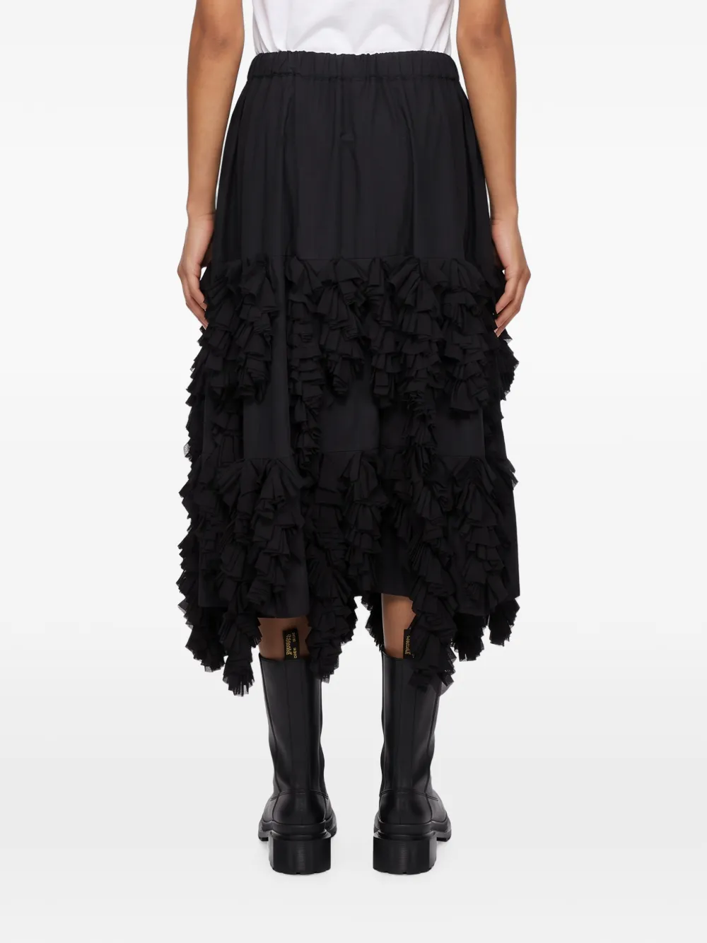 Comme Des Garçons Ruffled Asymmetric Midi Skirt in Black, view 3