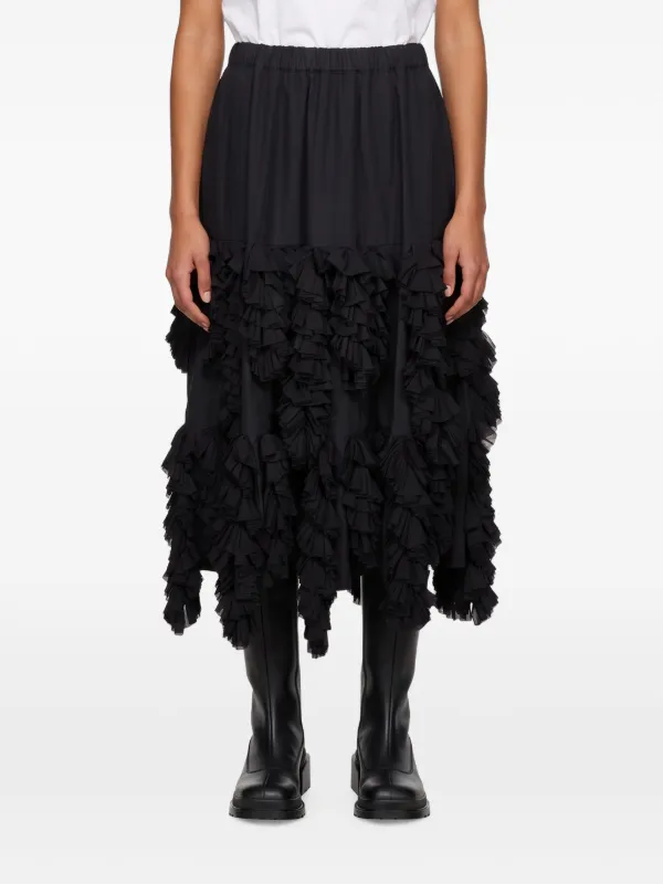 Comme des Garçons Ruffled Asymmetric Midi Skirt in Black