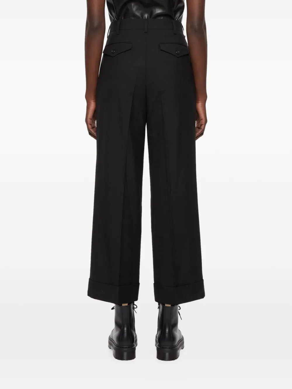 Junya Watanabe Geplooide broek met omgeslagen pijpen Zwart