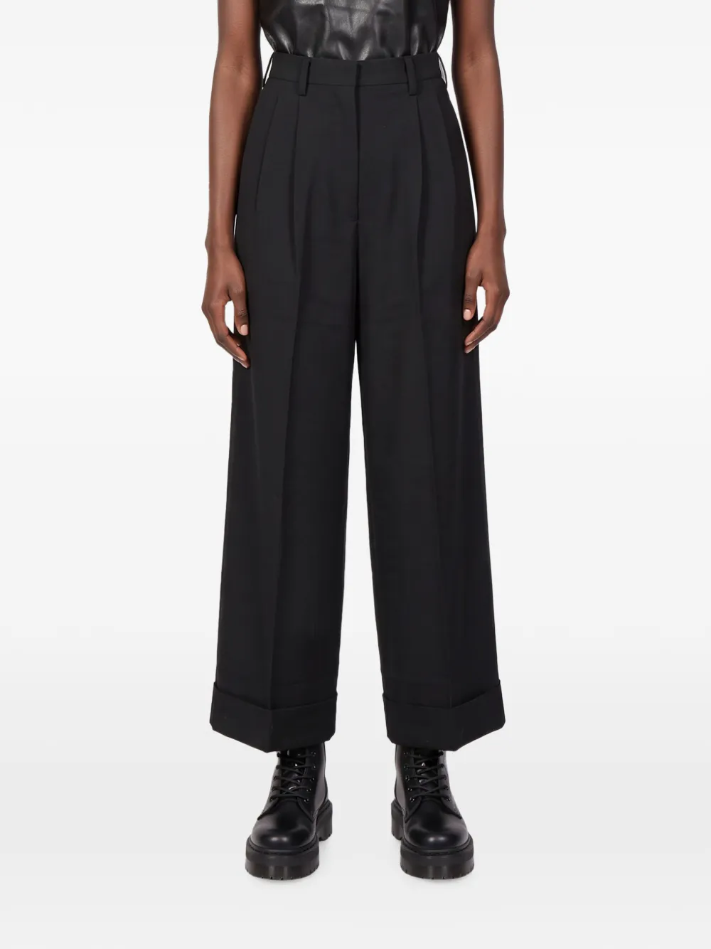Junya Watanabe Geplooide broek met omgeslagen pijpen Zwart