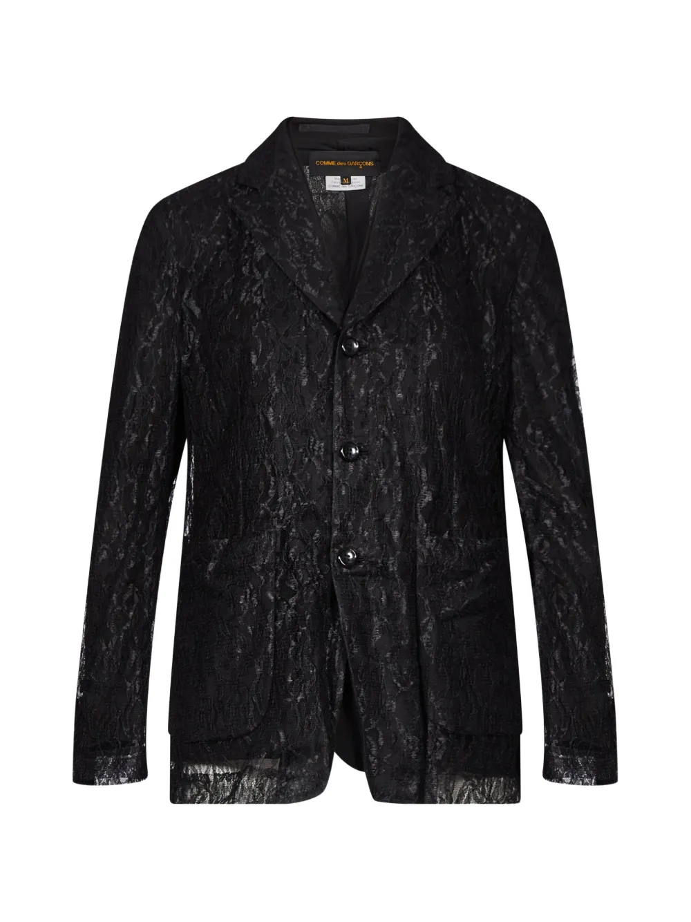 Comme Des Garçons lace-patterned notched-lapels coat - Nero