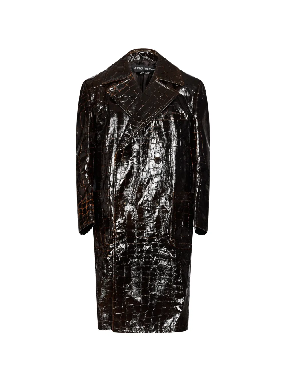 Junya Watanabe crocodile-effect double-breasted coat - Brown