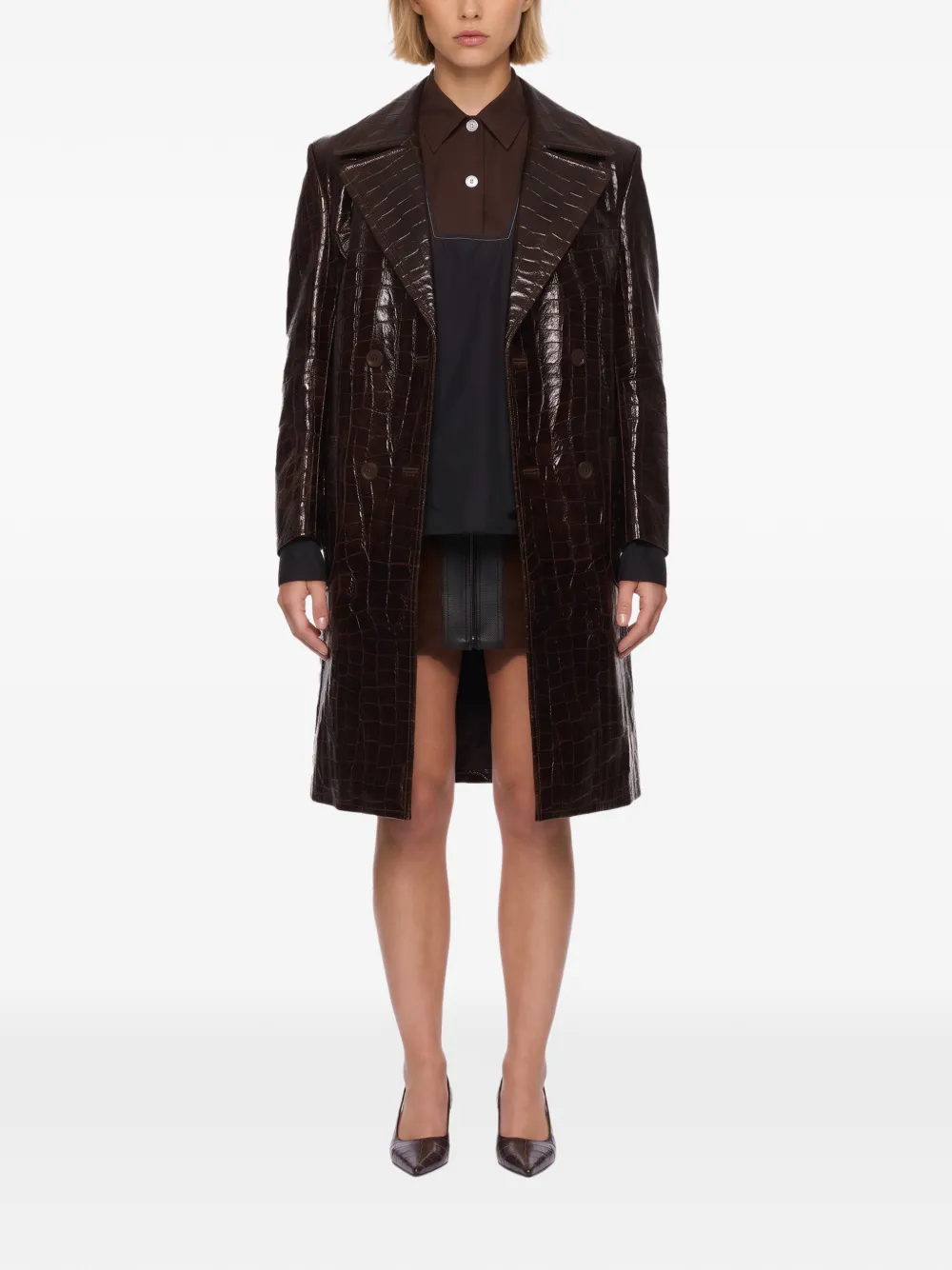 Junya Watanabe crocodile-effect double-breasted coat Bruin