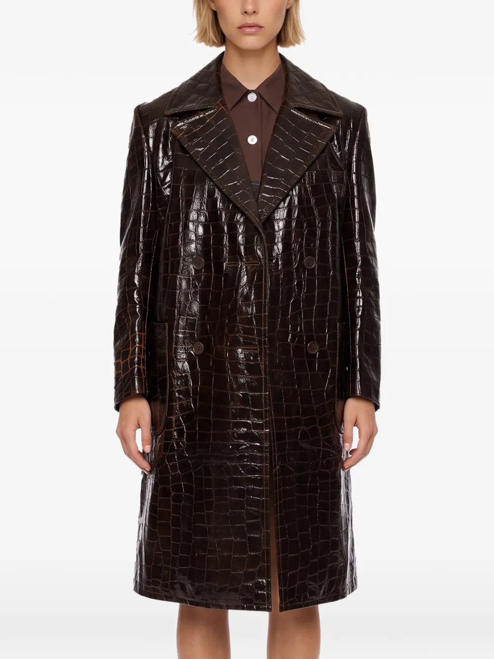 Junya Watanabe crocodile-effect double-breasted coat Bruin