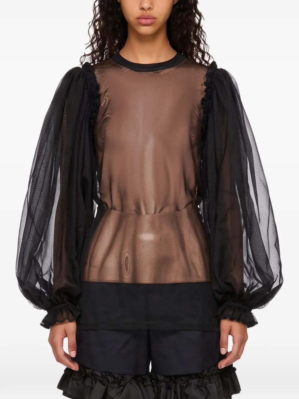 Comme Des Garçons Doorschijnende blouse met ruches Zwart