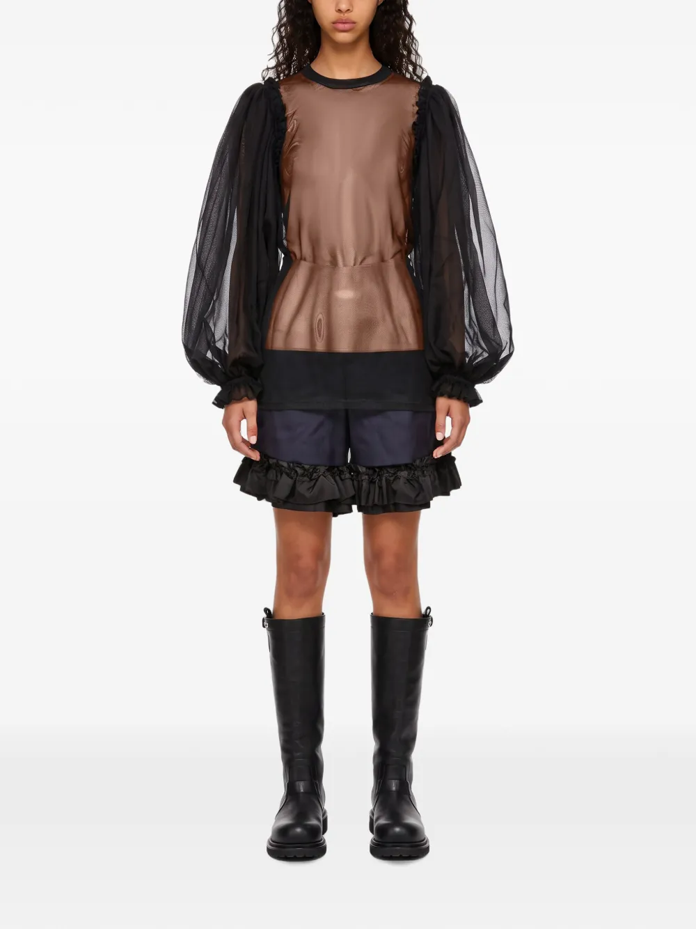 Comme Des Garçons Doorschijnende blouse met ruches Zwart