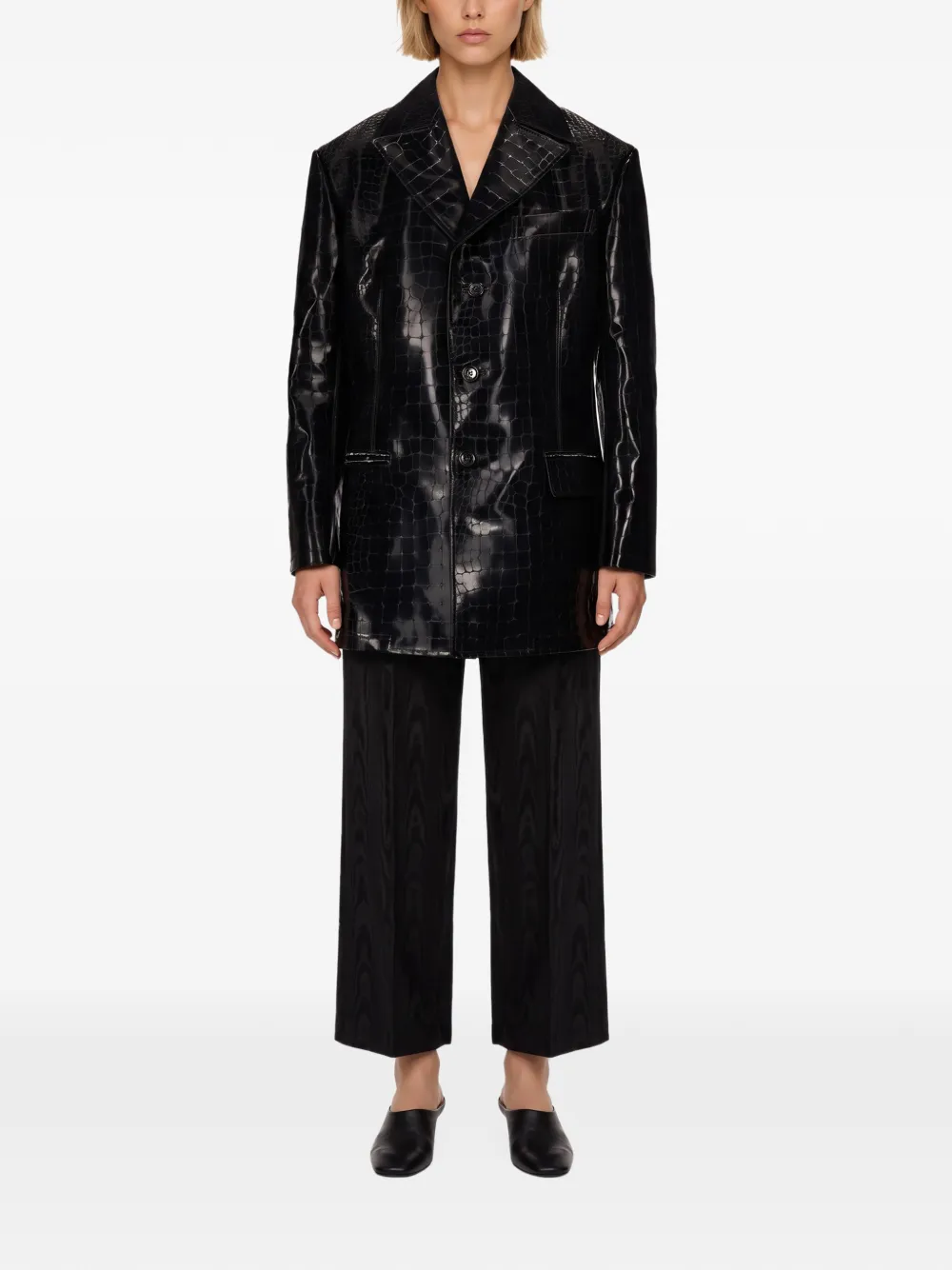 Junya Watanabe crocodile-effect single-breasted blazer Zwart