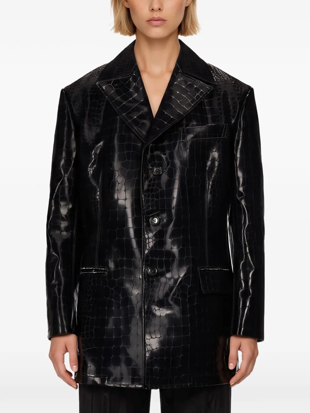 Junya Watanabe crocodile-effect single-breasted blazer Zwart