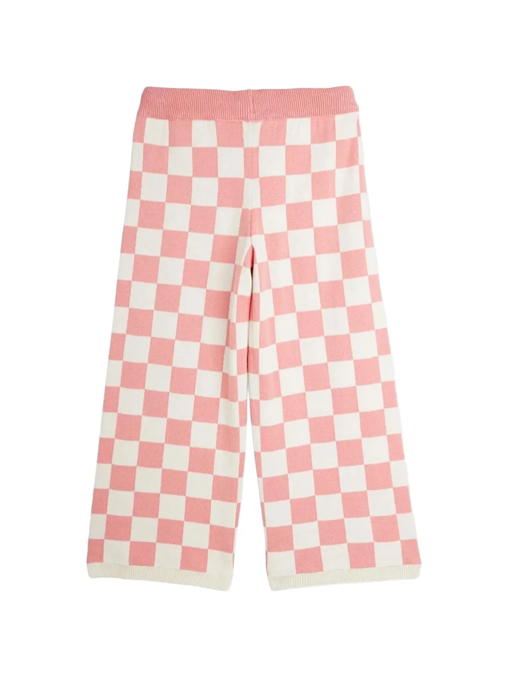Mini Rodini Gebreide broek met dambordpatroon en trekkoord Roze