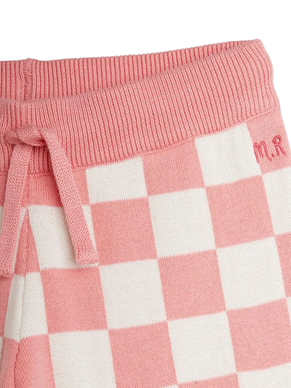 Mini Rodini Gebreide broek met dambordpatroon en trekkoord Roze