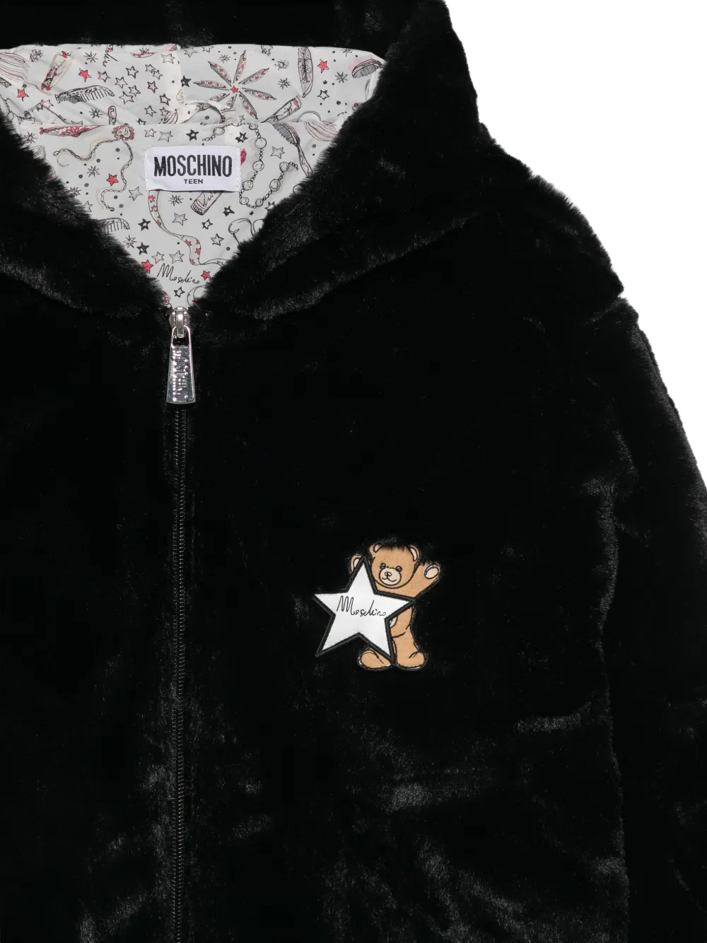 Moschino Kids Teddy Bear patch faux-fur coat Zwart