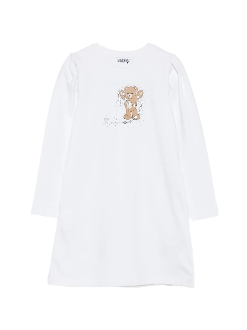 Moschino Kids Teddy Bear jurk verfraaid met stras Wit