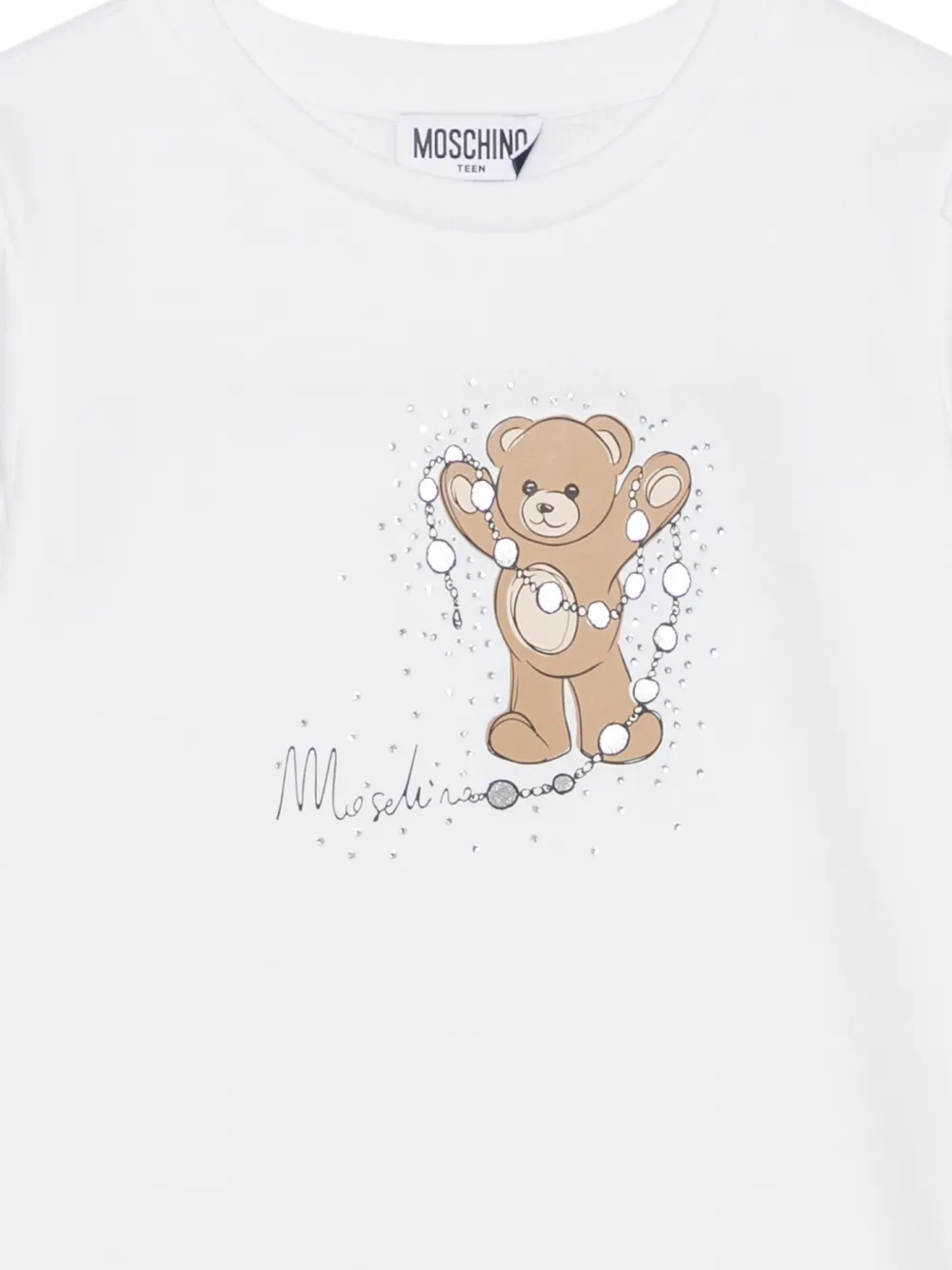 Moschino Kids Teddy Bear jurk verfraaid met stras Wit