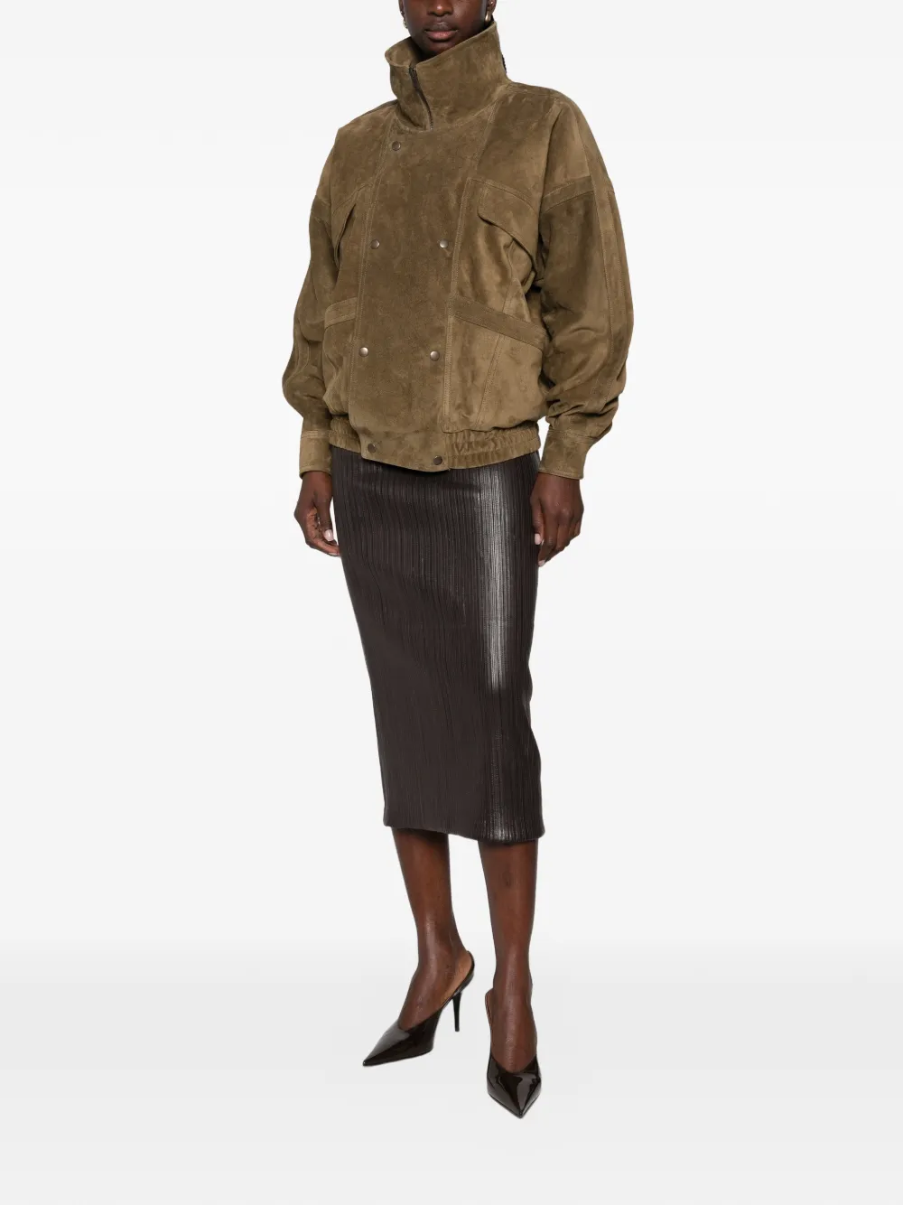 Saint Laurent suede double-breasted jacket Groen